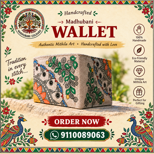 Handcrafted Madhubani Wallet with Mithila art design