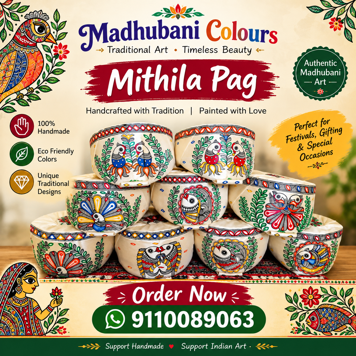 Mithila Pag handcrafted Madhubani painted bowls