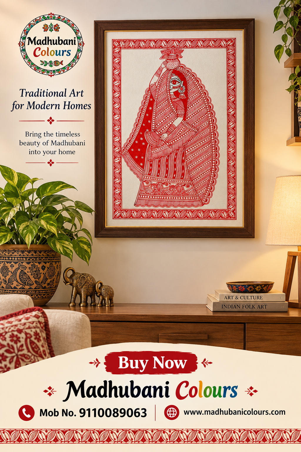 Traditional Madhubani Woman Painting – hand-painted folk art from Bihar, India
